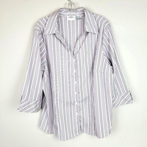 Club"Z" Collection Purple Black Stripes 3/4 Sleeves Stretch Button Down Shirt 2X